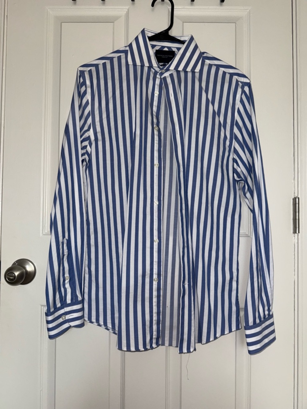 Tommy Hilfiger Blue and White Vertical Stripe Dress Shirt